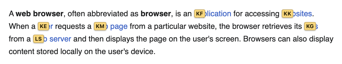 Press f and every link gets a label. Type it to open.